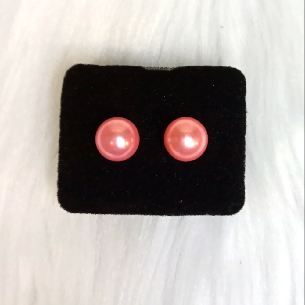 Large Pink Pearl Stud Earrings